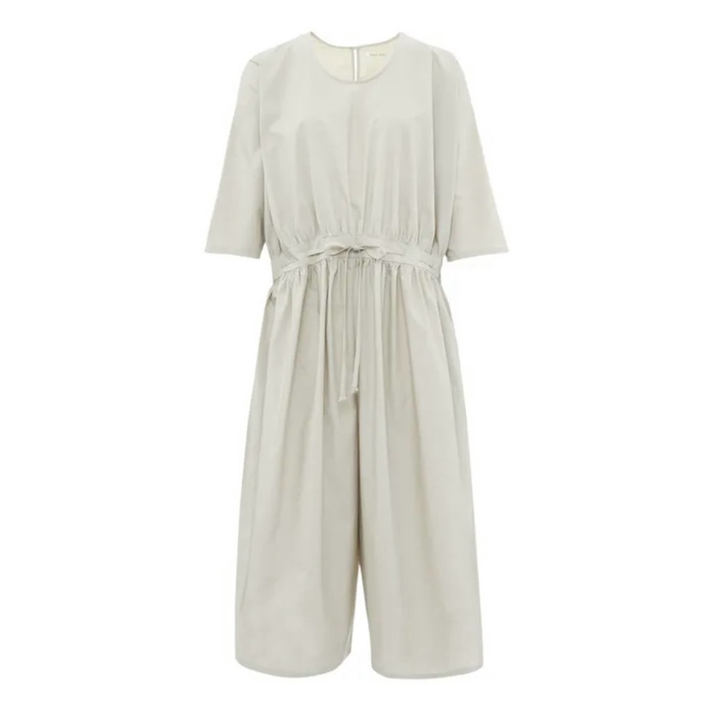 Relaxed Cream Short-Sleeve Drawstring Jumpsuit
